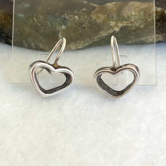 Sterling Silver 925 0.75" Simplistic Open Heart Dangle Earrings - Picture 15 of 16